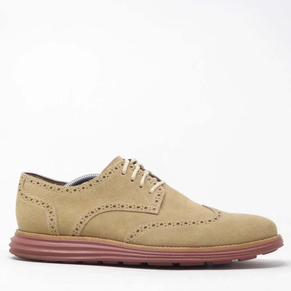 Cole Haan Mens LunarGrand Wingtip Oxfords Dress Shoes Tan Suede C10228 11.5